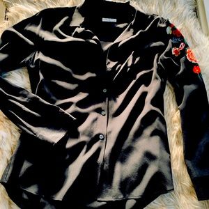 Equipment Inc Silk Shirt with Embroidered Sleeve